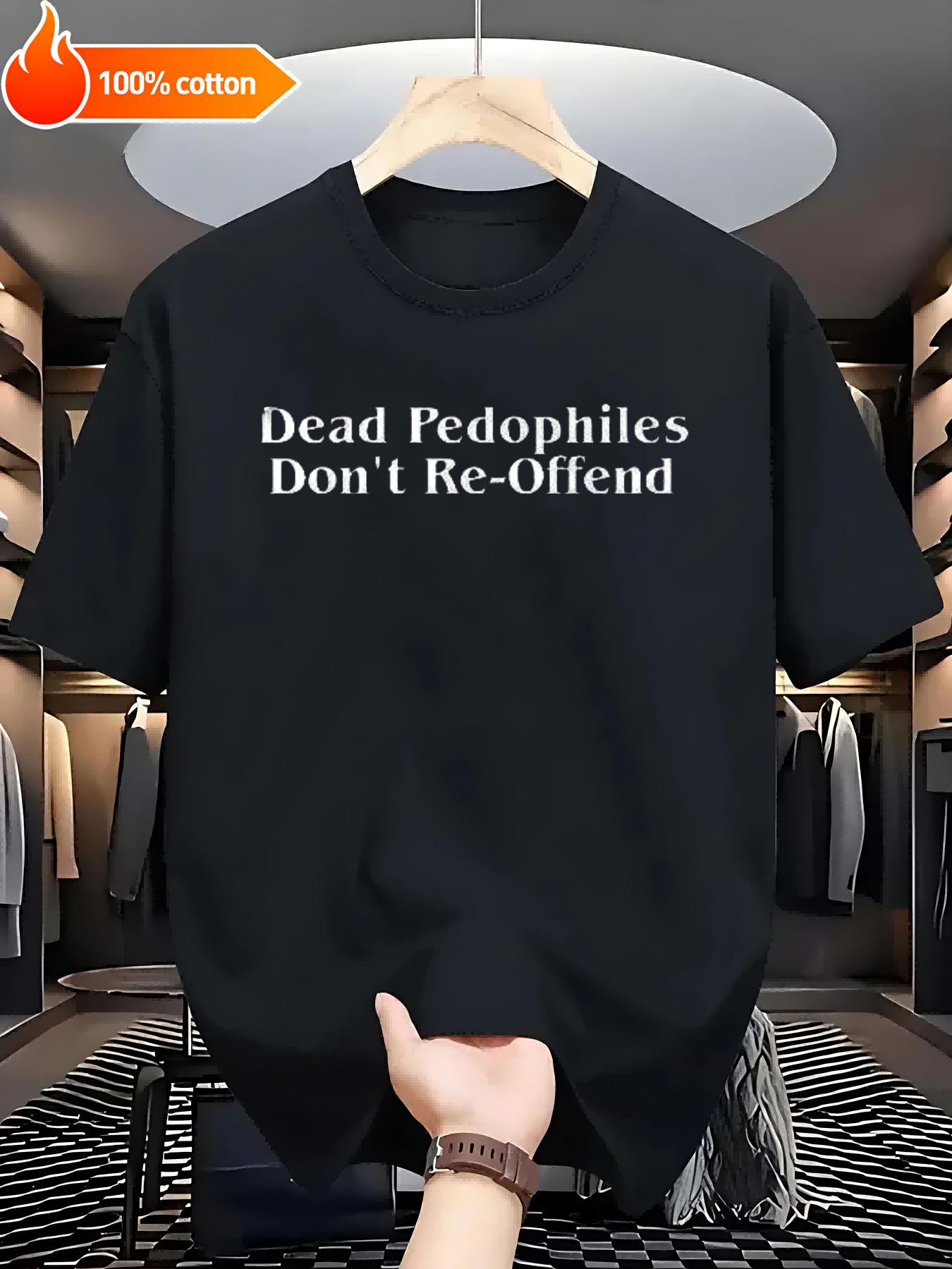 Black T-shirt Dead Pedophiles Don't Re-Offend Comfortable Cotton Casual Round Neck Perfect for Outdoor Activities  Casual Attire
