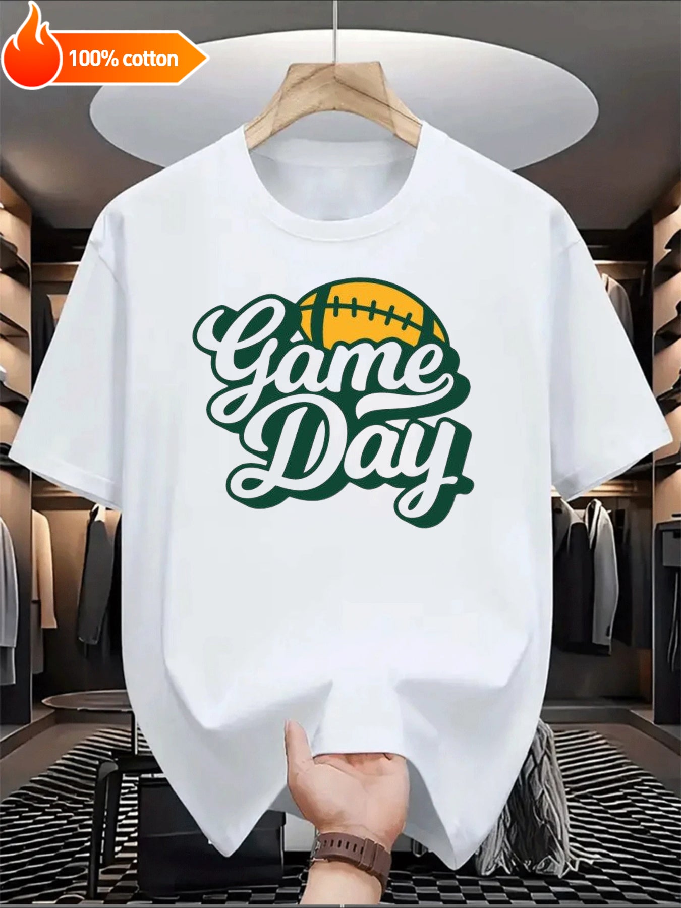White T-shirt Game Day Comfortable Cotton Casual Round Neck Perfect for Outdoor Activities Casual Attire