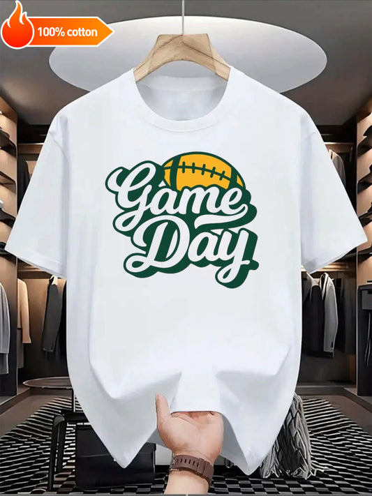 White T-shirt Game Day Comfortable Cotton Casual Round Neck Perfect for Outdoor Activities Casual Attire