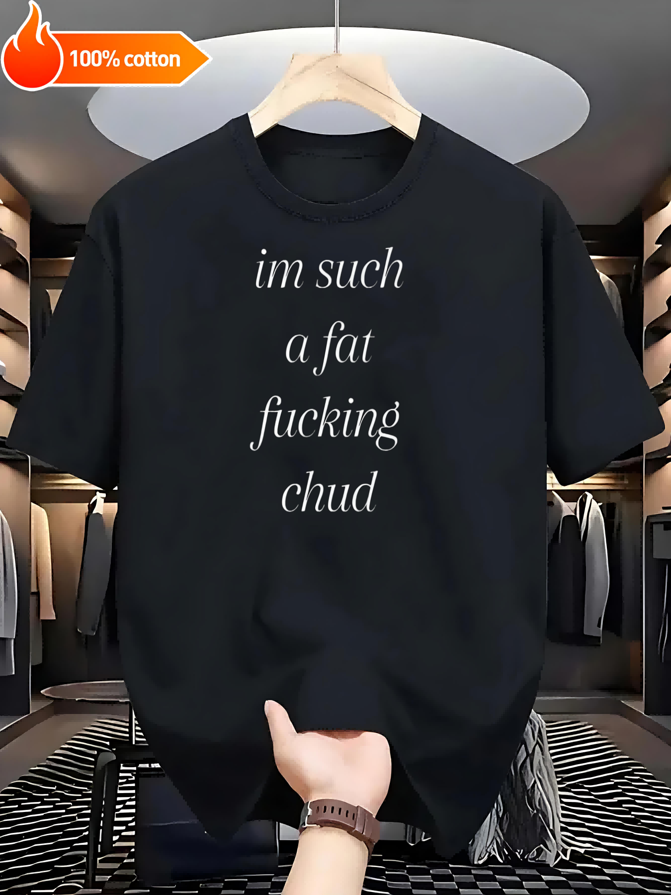 Black T-shirt Fat Fucking Chud Comfortable Cotton Casual Round Neck Perfect for Outdoor Activities  Casual Attire