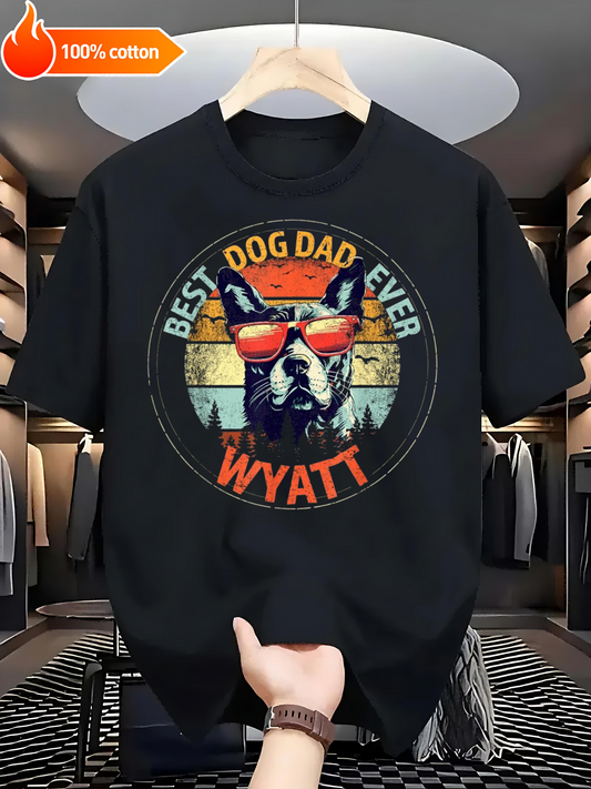 Black T-shirt Best Dog Dad Ever Comfortable Cotton Casual Round Neck Perfect for Outdoor Activities Casual Attire