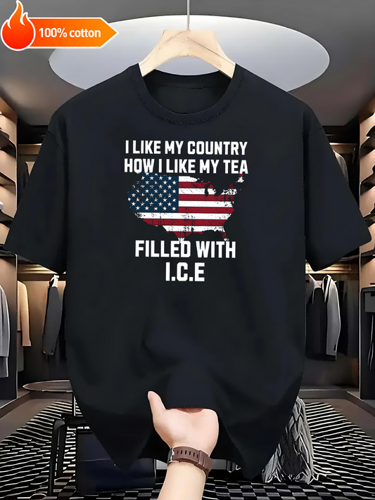 Black T-shirt Tea Filled with I.C.E. Comfortable Cotton Casual Round Neck Perfect for Outdoor Activities  Casual Attire