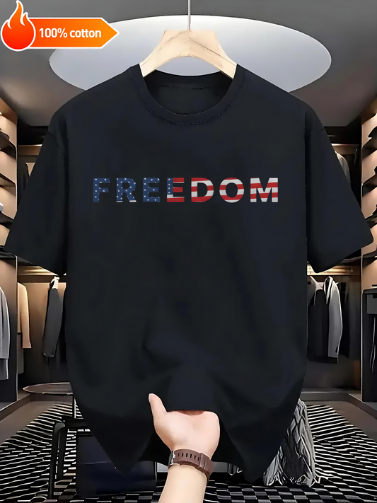 Black T-shirt American Freedom Symbol Comfortable Cotton Casual Round Neck Perfect for Outdoor Activities  Casual Attire