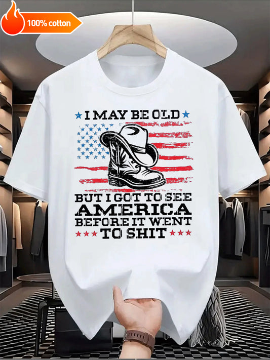 White T-shirt May God Bless Our Troops Comfortable Cotton Casual Round Neck Perfect for Outdoor Activities Casual Attire