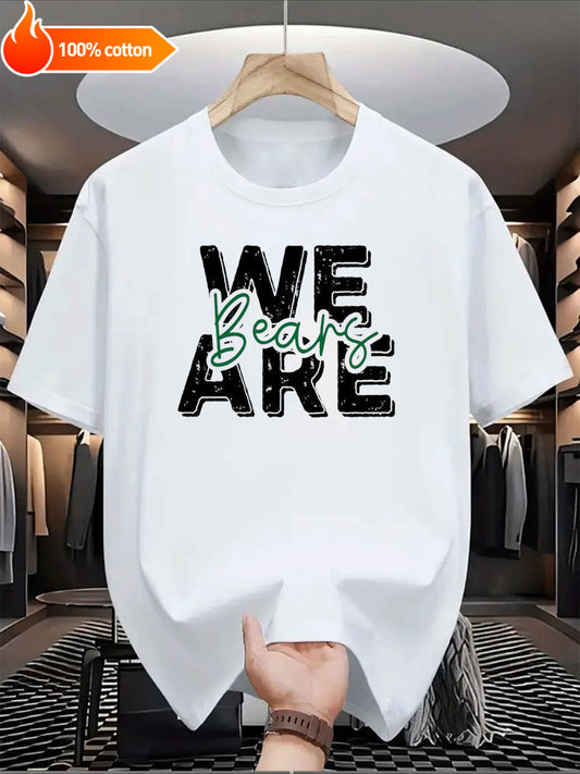 White T-shirt Bears Are Comfortable Cotton Casual Round Neck Perfect for Outdoor Activities Casual Attire